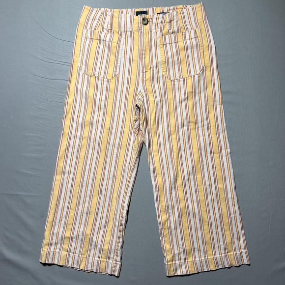 Anthropologie Maeve The Colette Pants Womens 31P Yellow Striped Wide Leg Crop - Picture 1 of 16